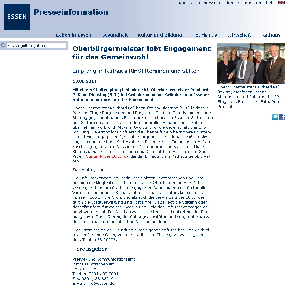 Pressemitteilung Stadt Essen 2014