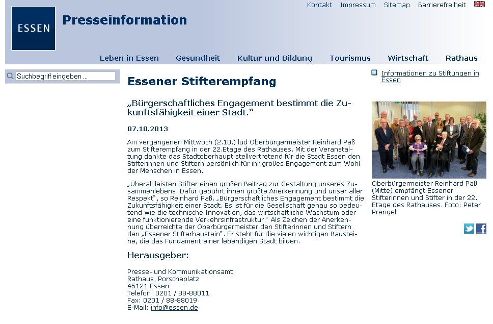 Pressemitteilung Stifterempfang 2013