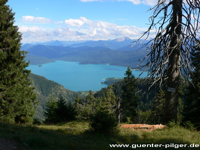 Blick vom Abstieg auf den Walchensee