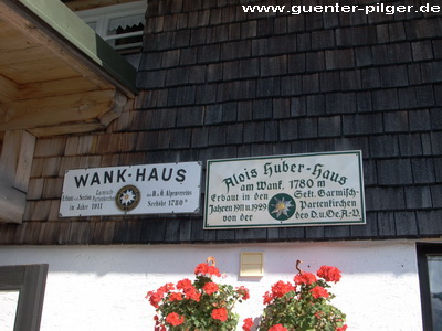 Hinweistafel am Wank-Haus